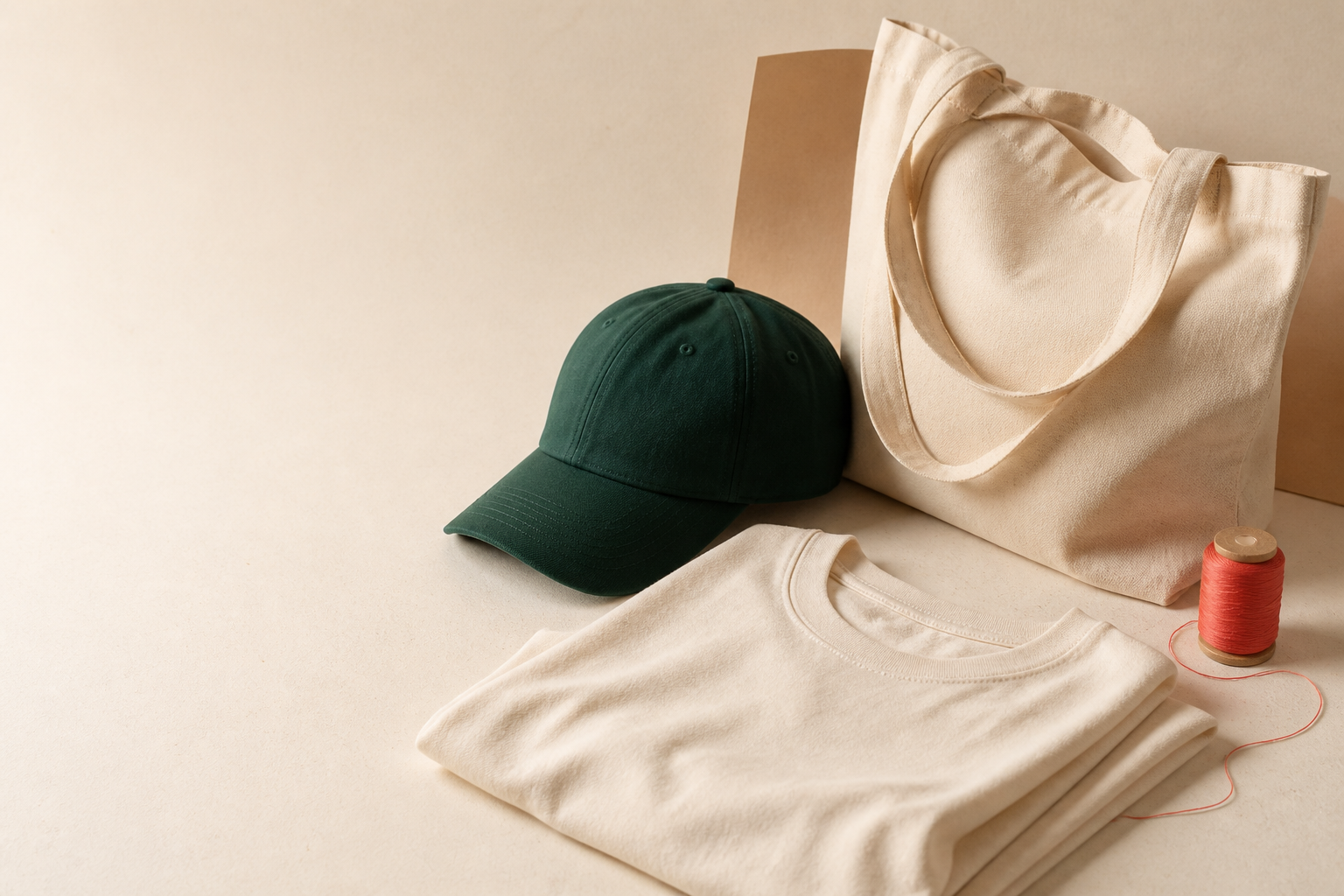T-shirt, casquette et tote bag vierges prêts à être personnalisés